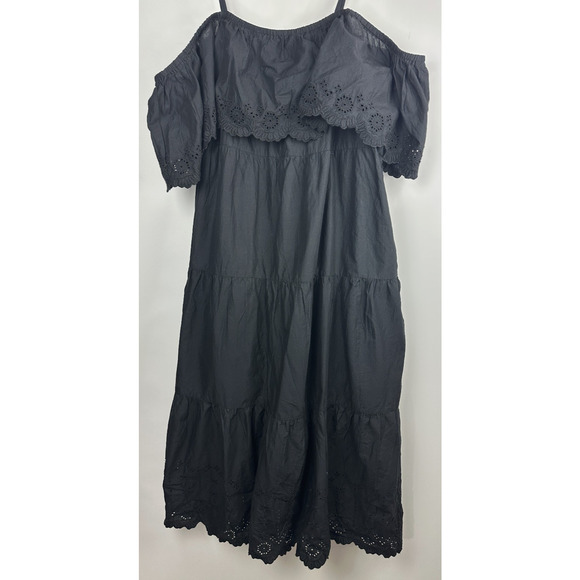 NWT Old Navy Cold Shoulder Maxi Swing Dress Black Ruffle Cotton Plus Size 3X - Picture 3 of 12